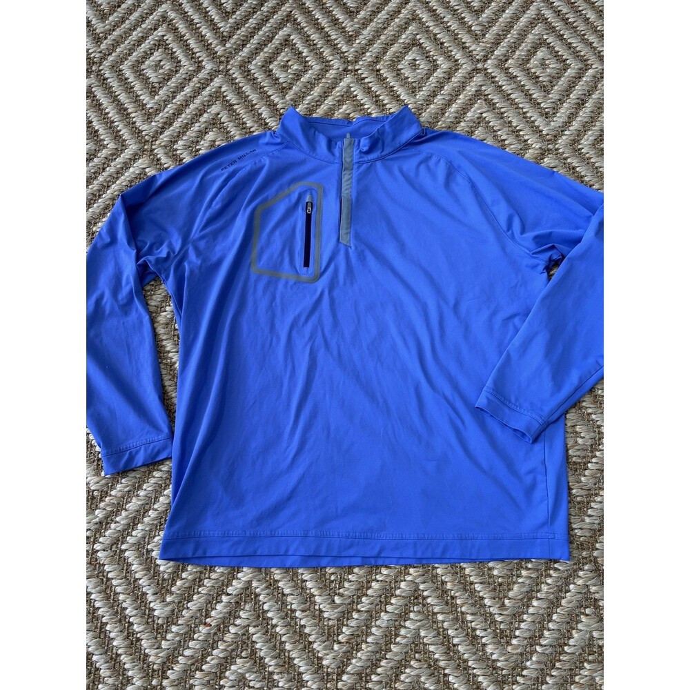 Peter Millar Forge Crown Sport XXL 2XL Blue Quarter Zip Performance Pullover